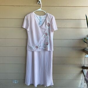 R&M Richards Petite Light Pink Dress  Size 12P Mother of the Bride Spring Beaded